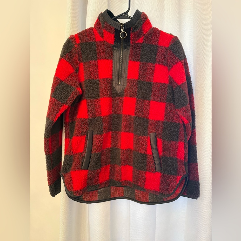 Abercrombie & Fitch Red Plaid Pullover Quarter Zip